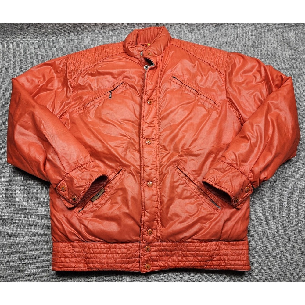 VINTAGE Obermeyer Jacket Mens Medium Orange Down Ski Puffer Hooded USA 70s 80s‎
